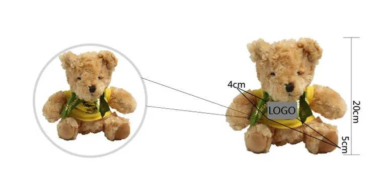 20cm Teddy Bear Plush Toy With T-Shirt, Ribbon And Strap