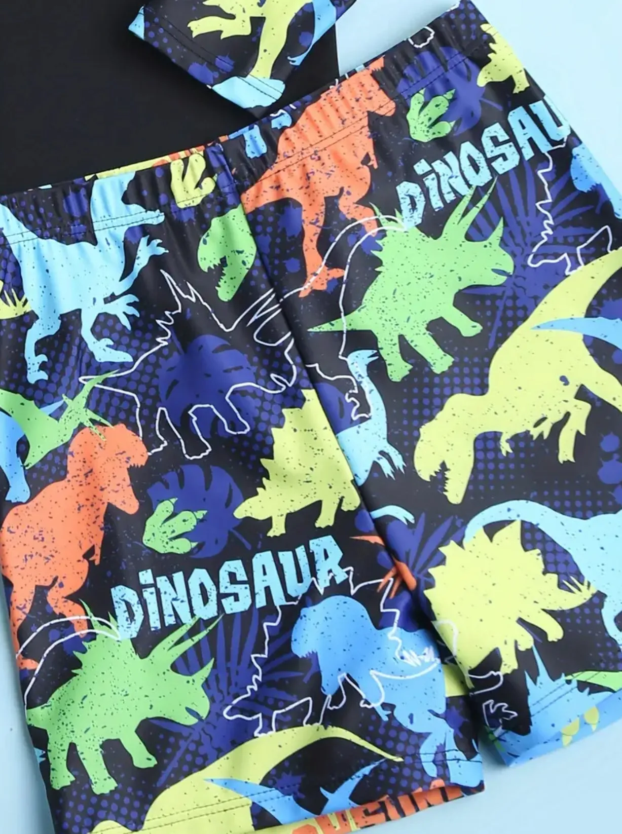 2pcs Colorful Dinosaur Pattern Swimsuit For Boys, T-shirt & Swim Trunks Set