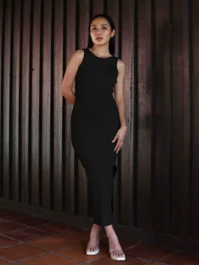 Alina Ribbed Reversible cut out Bodycon Dress with Slit in Black