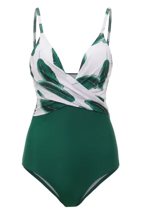 Banana Leaf Printed Green One Piece Swimwear