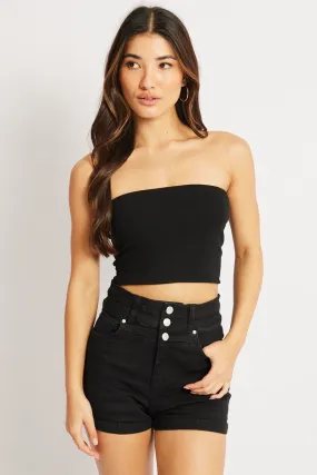 Black Bandeau Top Cotton Rib