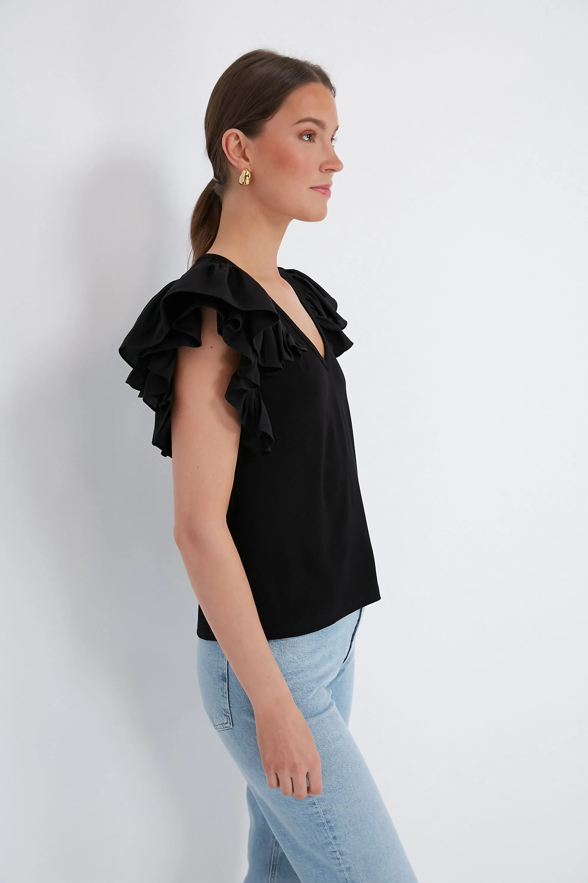 Black Tory Flutter Sleeve Top