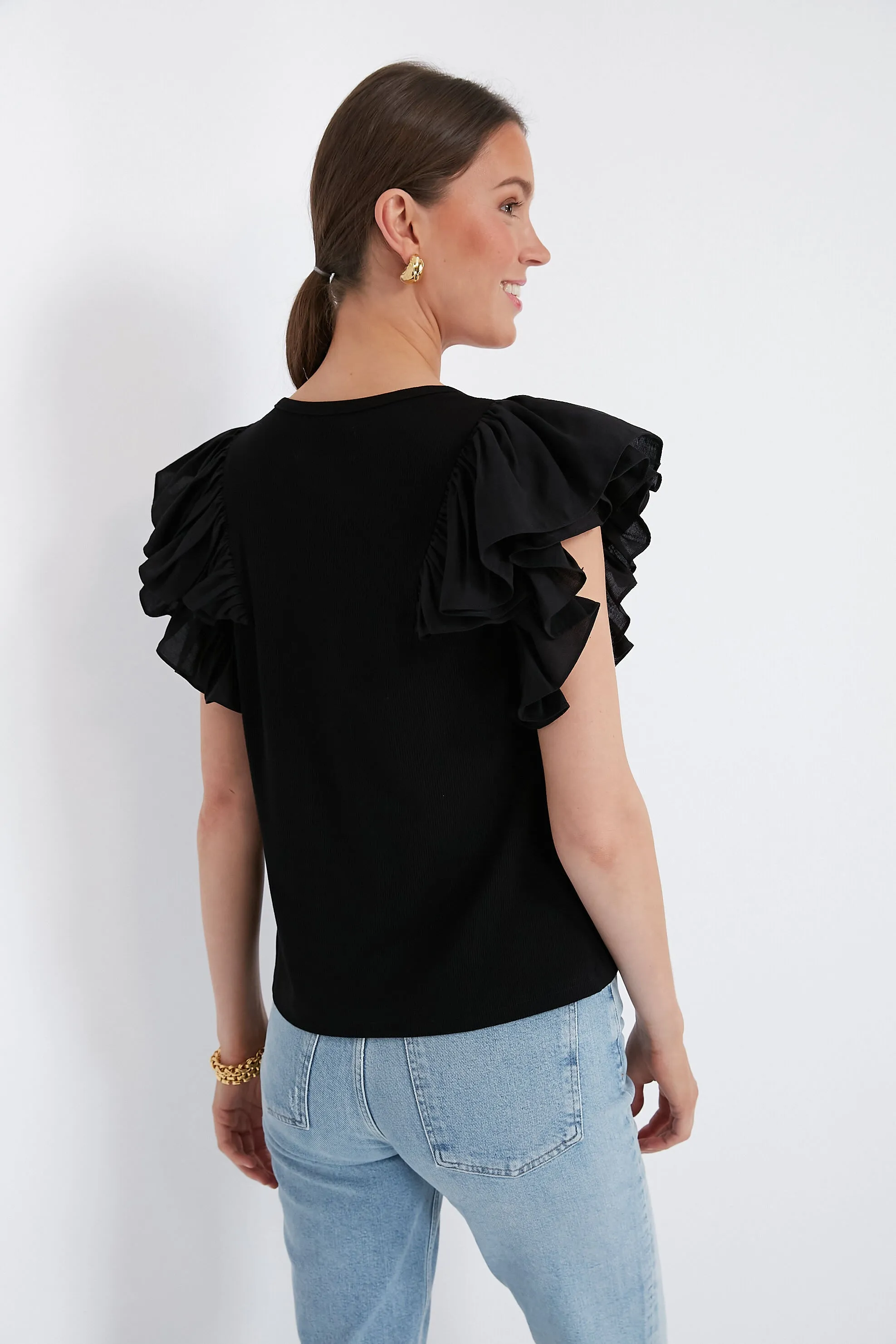 Black Tory Flutter Sleeve Top