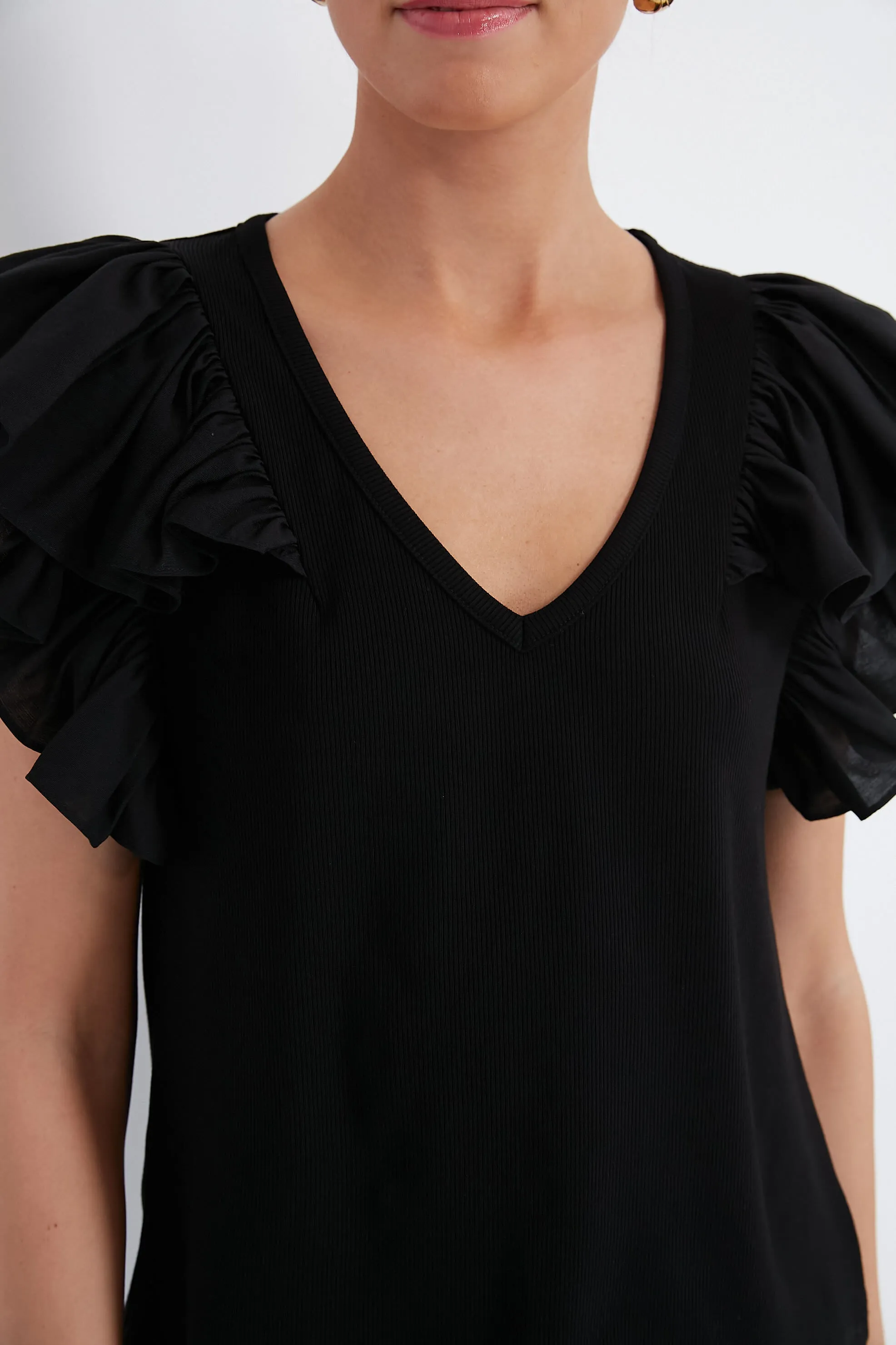 Black Tory Flutter Sleeve Top