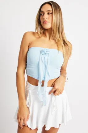 Blue Bandeau Top Mesh Rosette