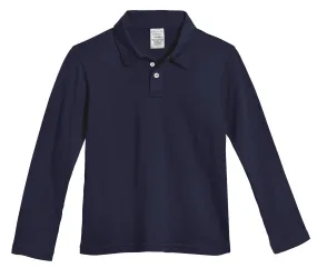 Boys Soft Cotton Jersey 2-Button Long Sleeve Polo Shirt | Dark Navy