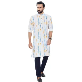 Contrast  White Kurta with Blue Stripe for Men