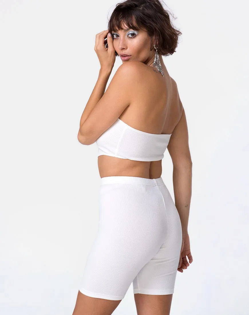 Diamond Tube Top in Mini Rib White