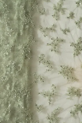 Exclusive Olive Thread With Sequins Abstract Embroidery Work On Olive Soft Net Fabric