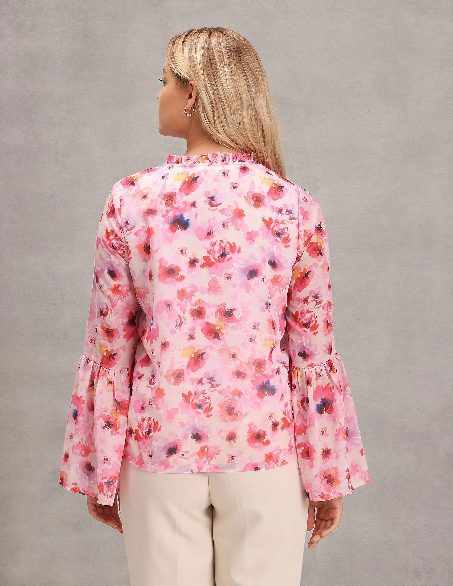 Floral Print Bell Sleeve Top