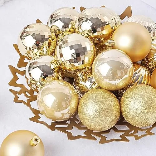 GARVEE 2.36 Christmas Ball 36Pcs Shatterproof Small Christmas Ball Xmas Tree Ornaments with Hanging Loop for Party Home Decor Gold