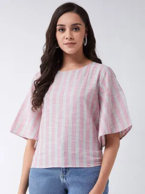 Gray And Pink Handloom Top