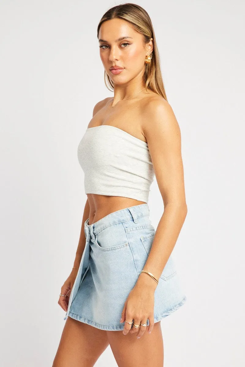 Grey Bandeau Top Cotton Rib