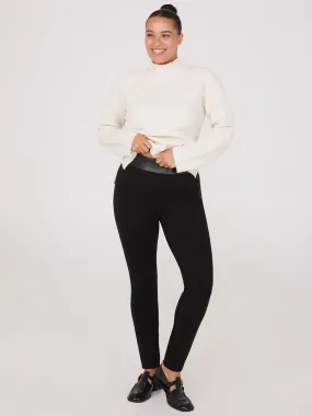 High-Rise Pants With Faux Leather Waistband