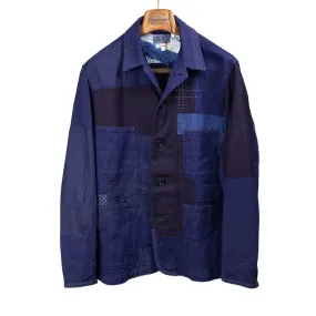 Indigo dyed patchwork coverall jacket in cotton, linen and rayon