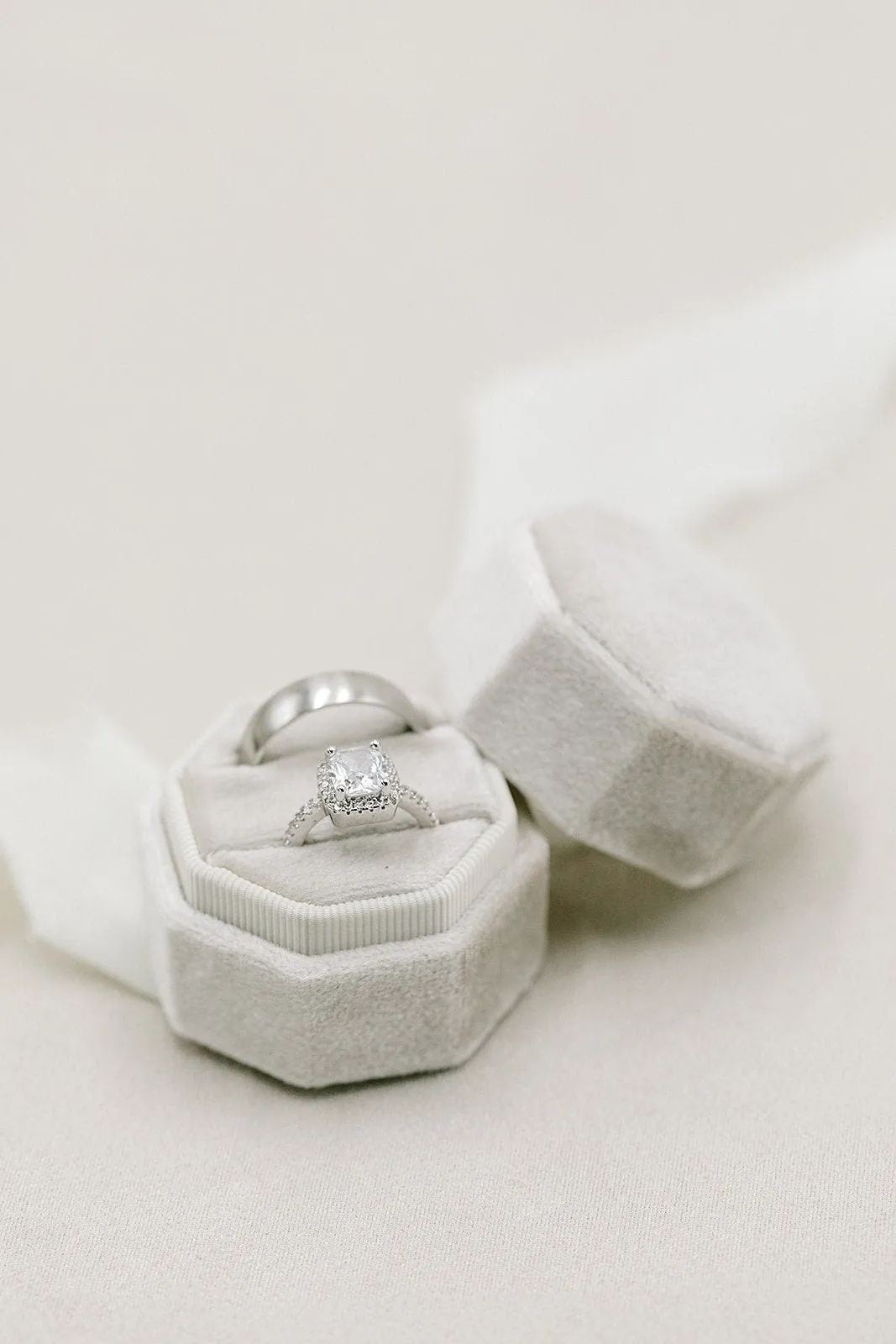 Ivory Velvet Octagon Ring Box