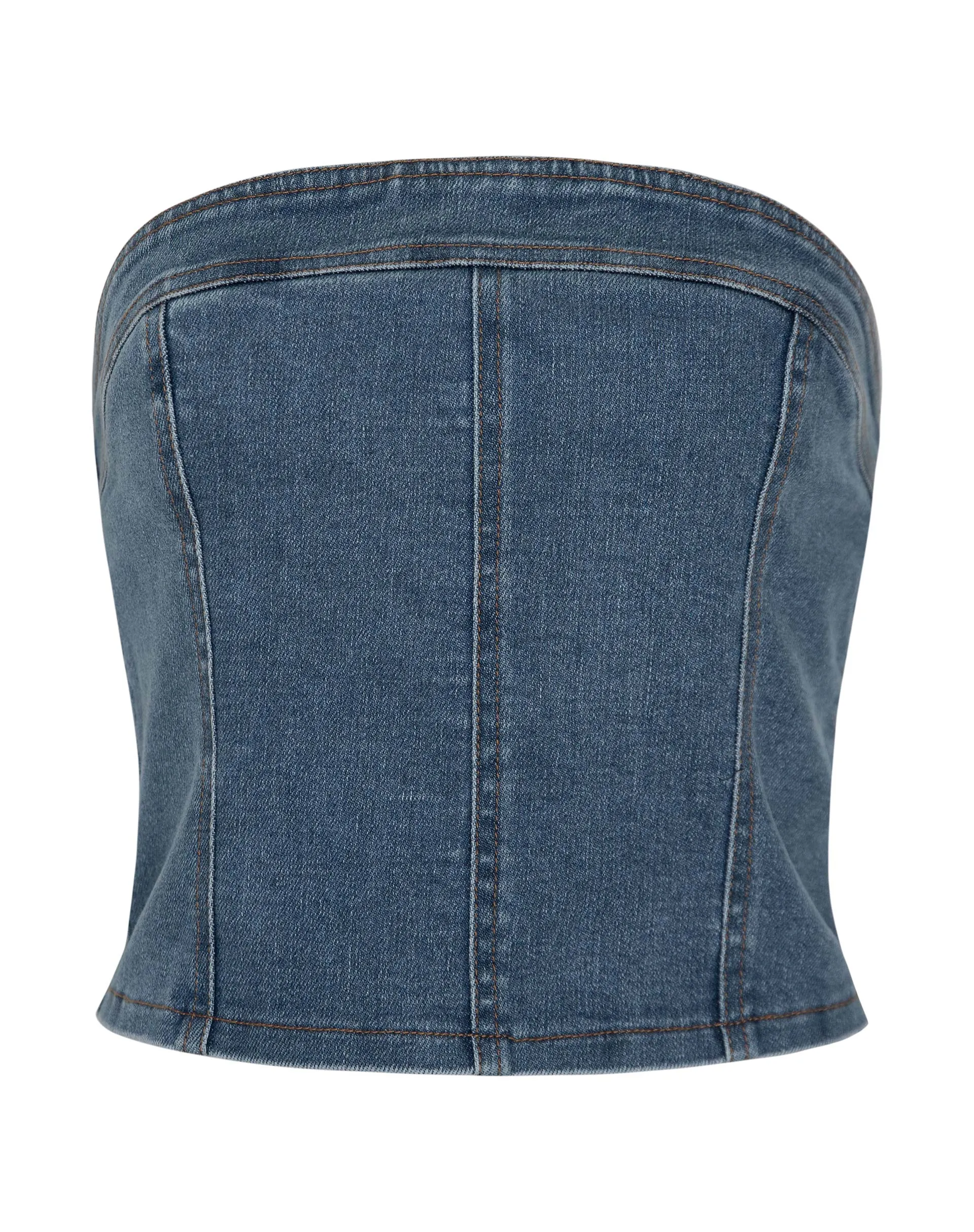 Kaiha Denim Bandeau Corset Top in Blue Wash