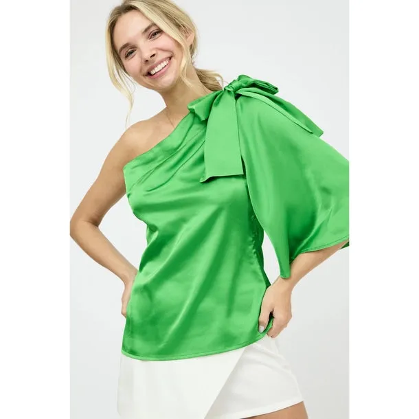 Kelly Green Satin One Shoulder Top