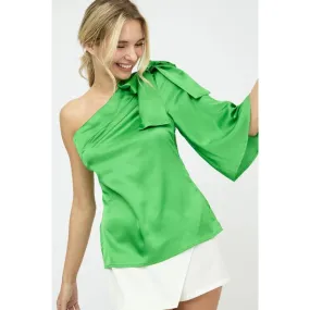 Kelly Green Satin One Shoulder Top