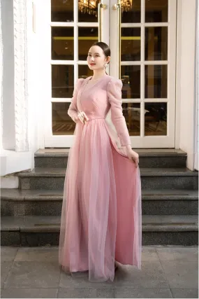 Maeve Fitted Flower Applique Mesh Sheer Long Length Ao Dai