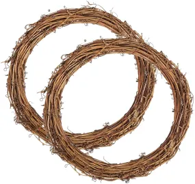 Natural Grapevine Wreaths, Vine Branch Wreath Garland for DIY Christmas Craft Rattan Front Door Wall Hanging Holiday Party Decors (12 Inch, 2 Pack)