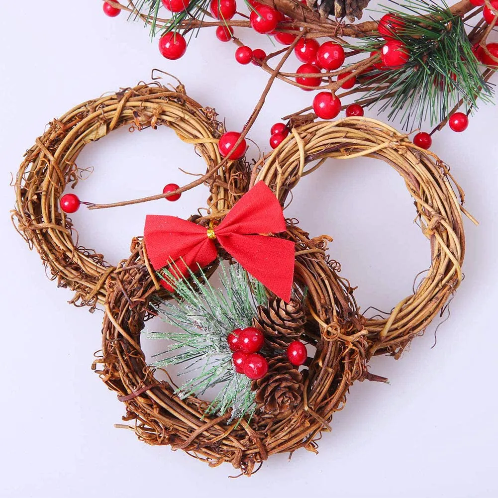 Natural Grapevine Wreaths, Vine Branch Wreath Garland for DIY Christmas Craft Rattan Front Door Wall Hanging Holiday Party Decors (4 Inch, 4 Pack)