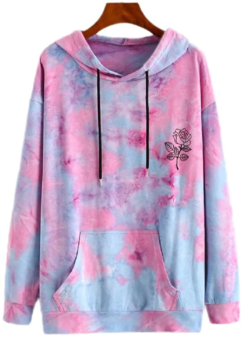 Nicetage Womens Graphic Hoodie Tie Dye Sweatshirt Long Sleeve Casual Lightweight Hooded Pullover Tops with Pockets