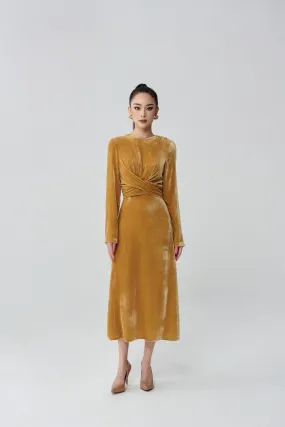 Ophelia A-line Round Neck Twill Midi Dress