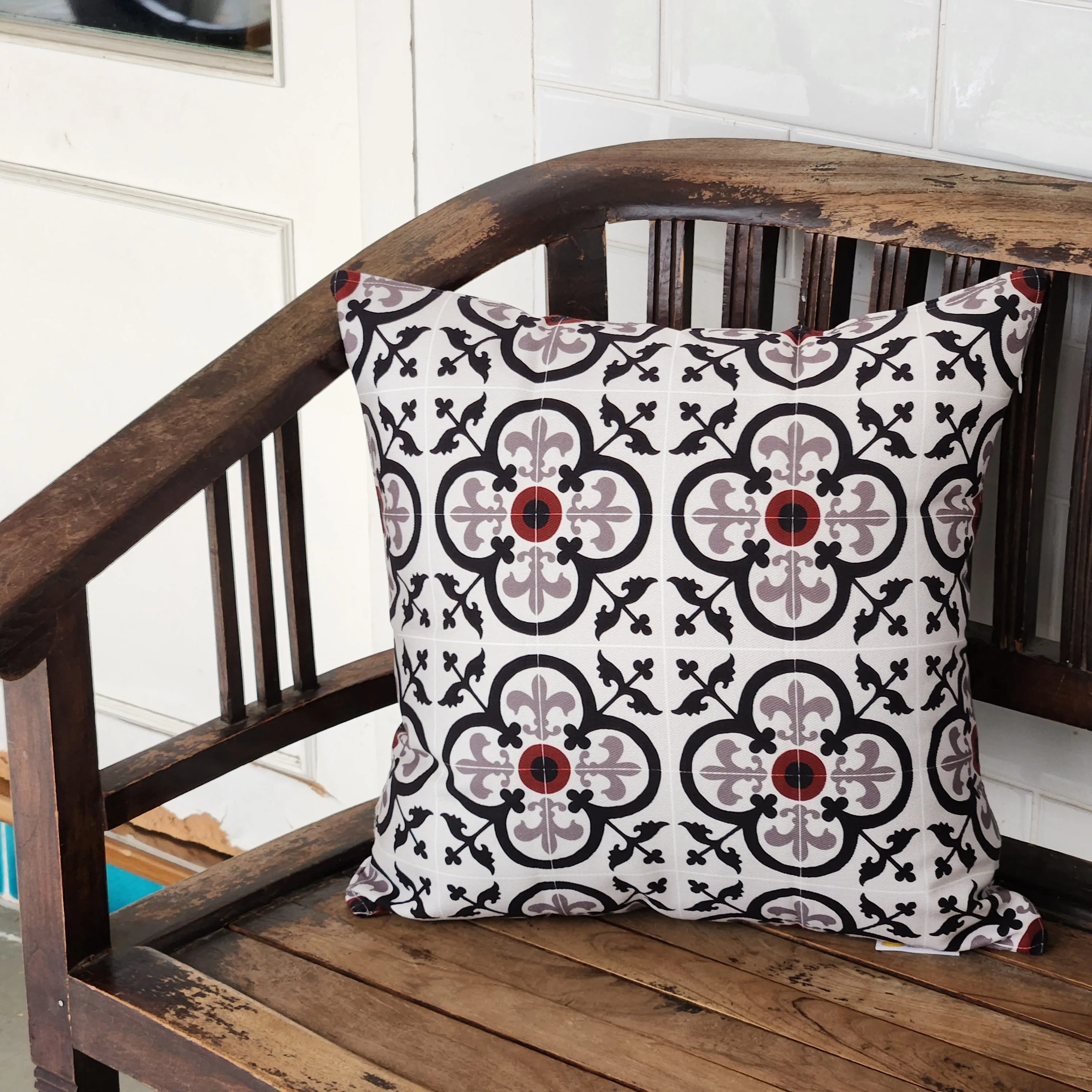 Peranakan Tile Cushion Cover Brown Tile