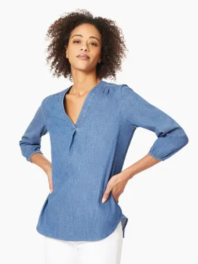 Stretch Denim V-Neck Kelly Blouse