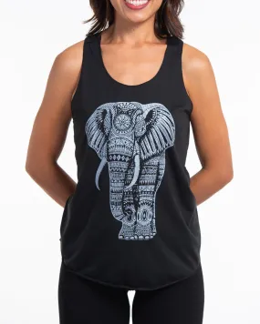 Super Soft Cotton Womens Regal Elephant Tank Top in Black