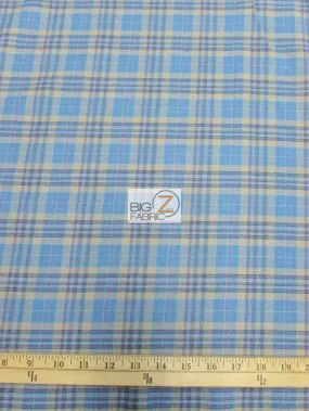 Tartan Plaid Uniform Apparel Flannel Fabric / Aqua/Khaki / 30 Yard Roll