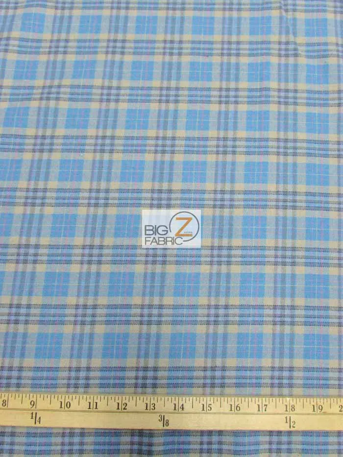 Tartan Plaid Uniform Apparel Flannel Fabric / Aqua/Khaki / 30 Yard Roll