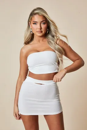 White Lace Up Crop Top & Cut Out Mini Skirt Set - Arisu