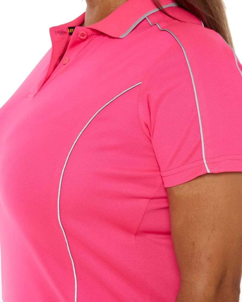 Womens Cool Mesh Polo Shirt With Reflective Piping - Pink