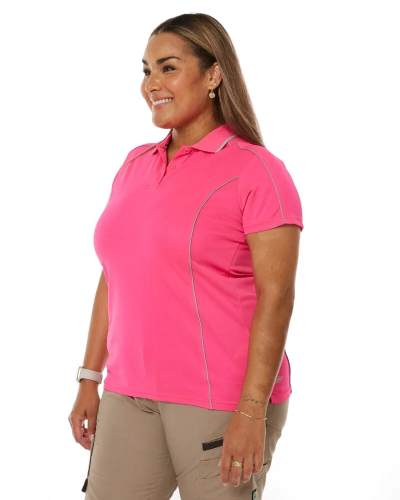 Womens Cool Mesh Polo Shirt With Reflective Piping - Pink